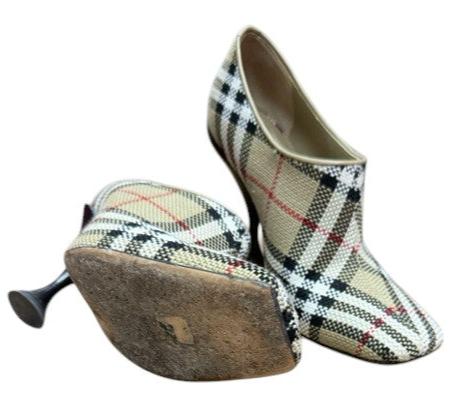 34. Burberry Check Square Toe Ankle Bootie Beige - 36