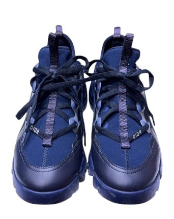 39. Dior Navy Blue Leather & Neoprene D-Connect Sneakers - 37