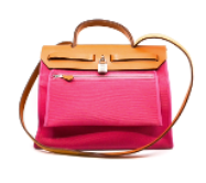 13. Hermes Herbag 31cm Pink Fabric Phw Q Stamp