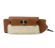 15. Hermes Kelly Pocket Strap Gold Swift Leather/Shearling PHW B Stamp