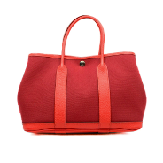 25. Hermes Garden Party 30 Canvas/Leather In Red SHW A Stamp