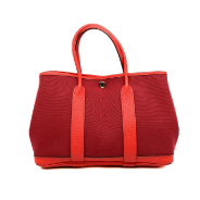 25. Hermes Garden Party 30 Canvas/Leather In Red SHW A Stamp