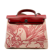 50. Hermes Herbag 31 Pègase Pop Toile Canvas/Leather Vache Hunter Écru/Rouge Piment PHW Y Stamp