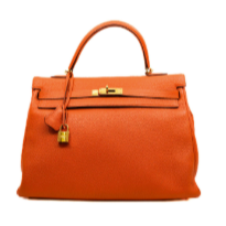 113. Hermes Kelly 35 Togo Leather In Orange GHW P Stamp