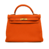 116. Hermes Kelly 32 Retourne Orange In Togo Leather GHW Stamp R Full Set