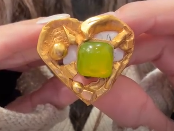 gold and green resin heart earrings AGC3364