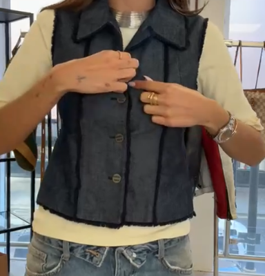 Chanel Denim Button Up Waistcoat Size 40 ANC1731