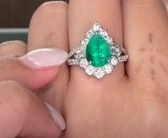 Pear Shaped Colombian Emerald Ring Minor Oil Vivid Green  in Pt900/ E2.253ct, D1.25ct JM2586 JJC0302