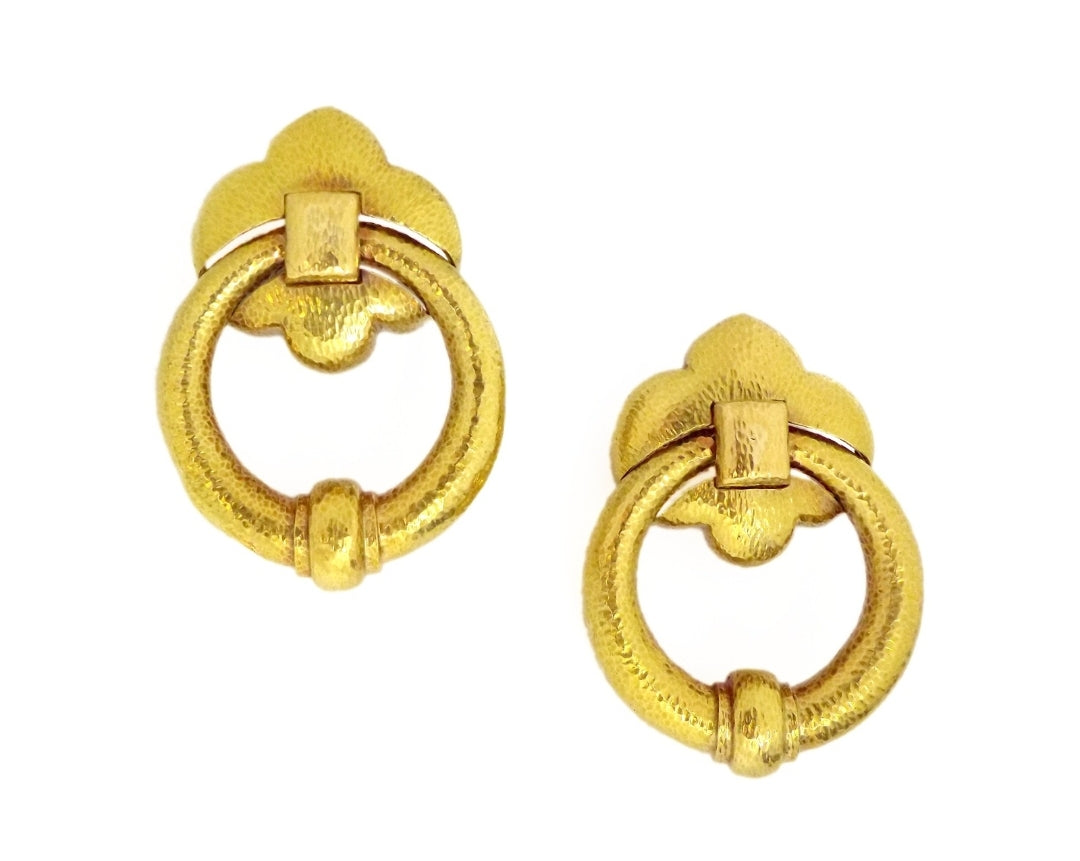 David Webb Hammered 18K Yellow Gold Doorknocker Earrings ASC5505