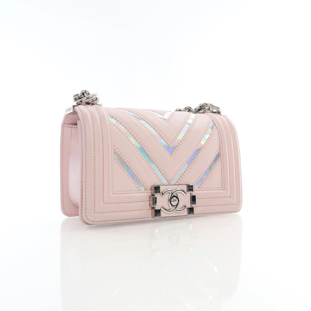 Chanel Small Pink Chevron Calfskin Boy Bag USAYNB