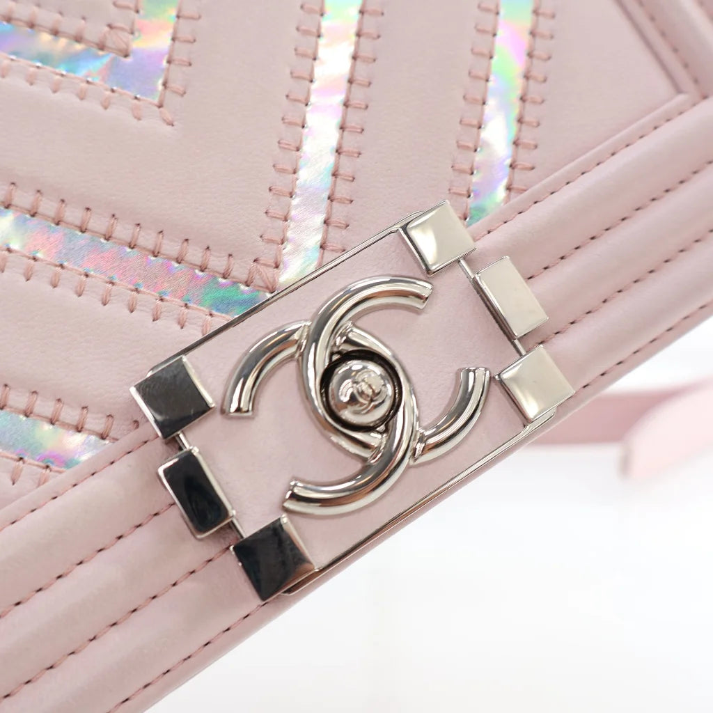 Chanel Small Pink Chevron Calfskin Boy Bag USAYNB