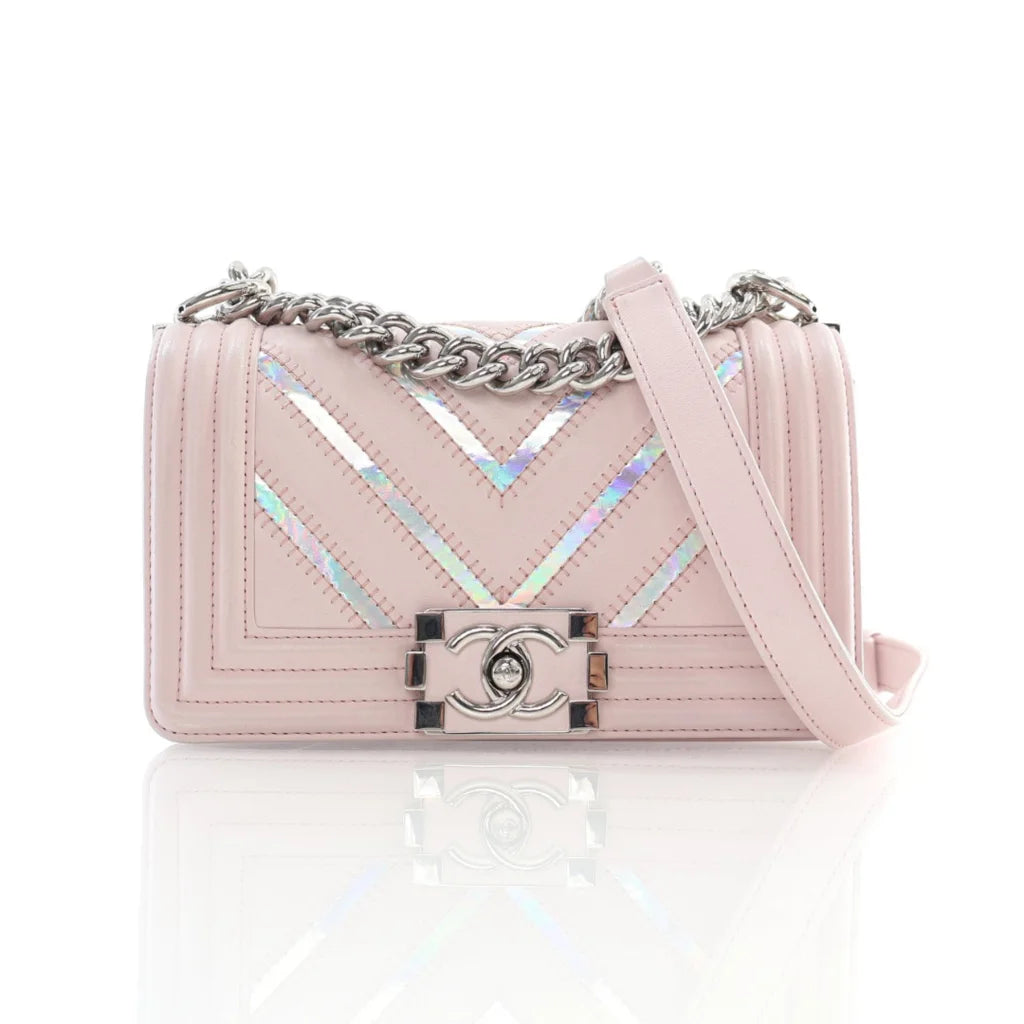 Chanel Small Pink Chevron Calfskin Boy Bag USAYNB