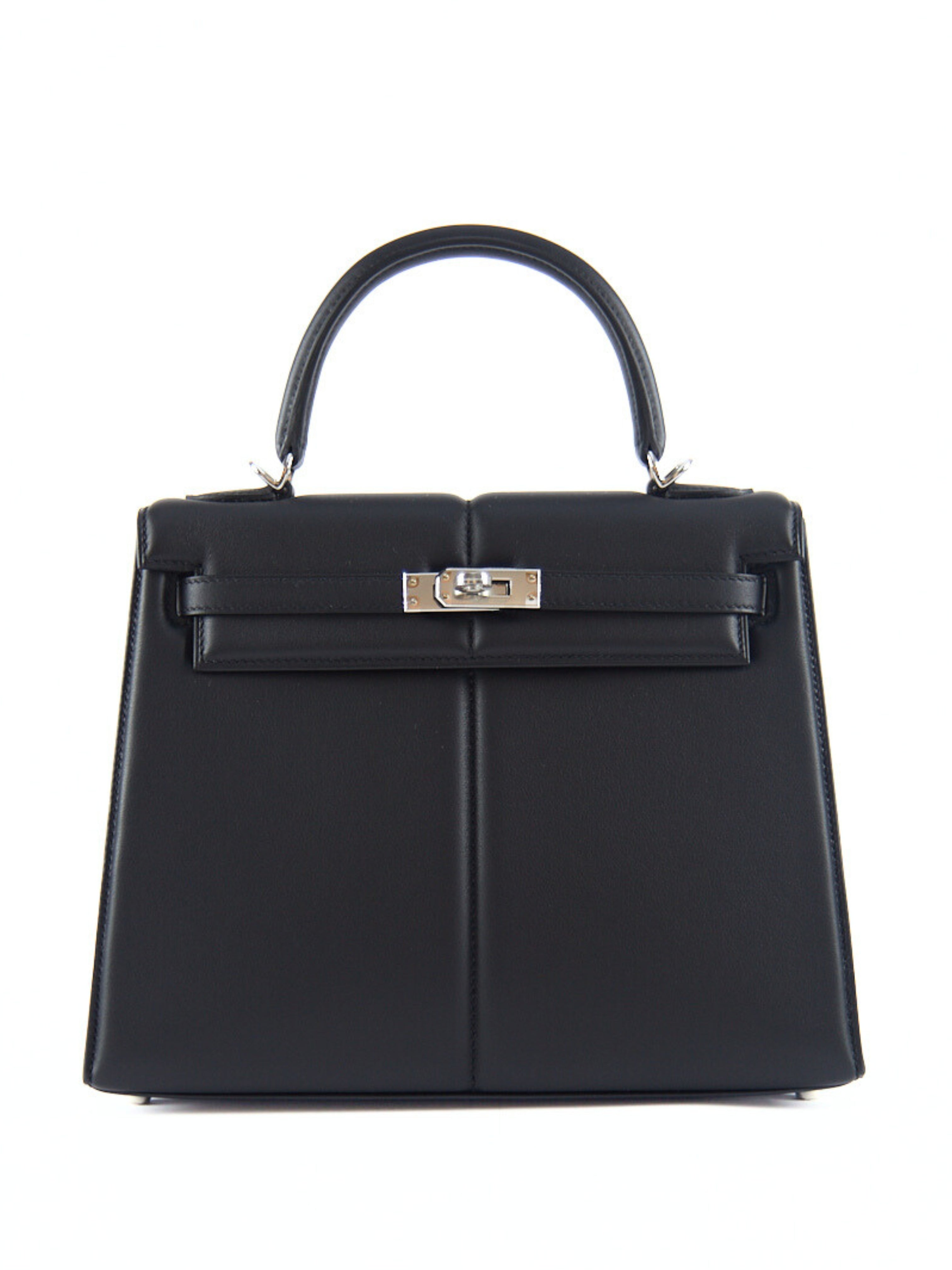 HERMÈS PADDED KELLY 25CM SELLIER BLACK Swift Leather with Palladium Hardware