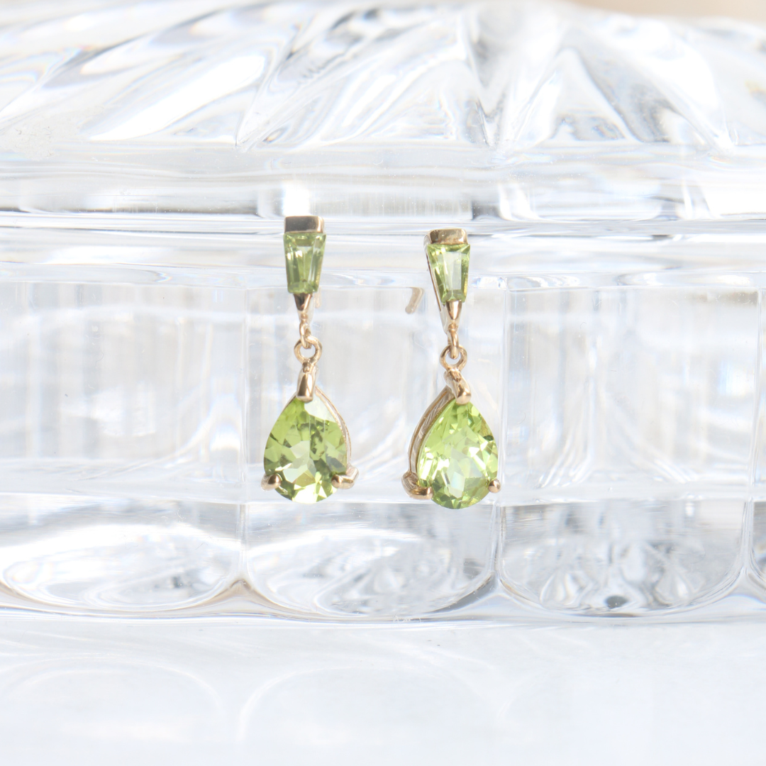 9ct Gold Peridot Drop Earrings