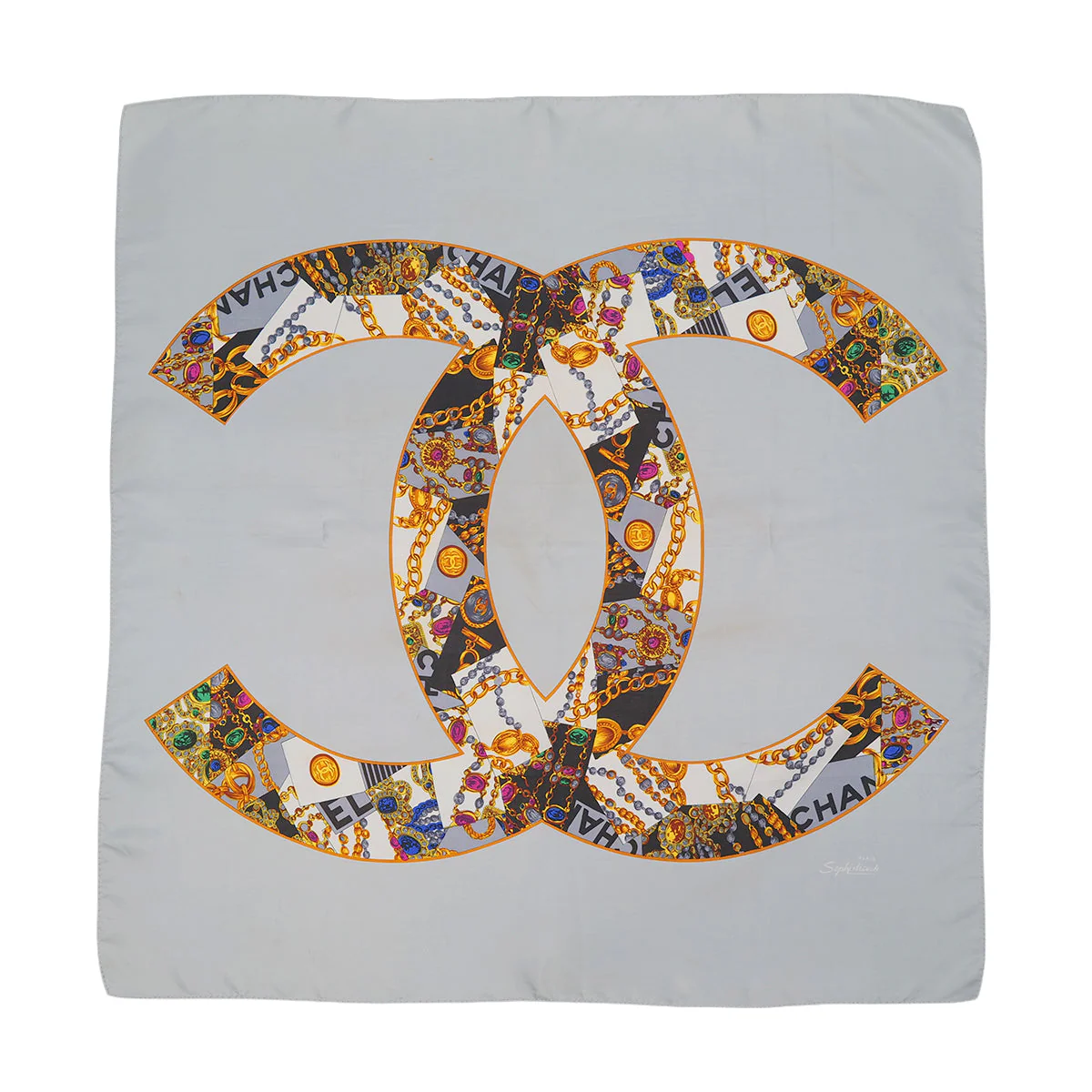 VINTAGE CHANEL COCOMARK JEWELRY PATTERN SCARF MULTICOLOR SILK 90323158