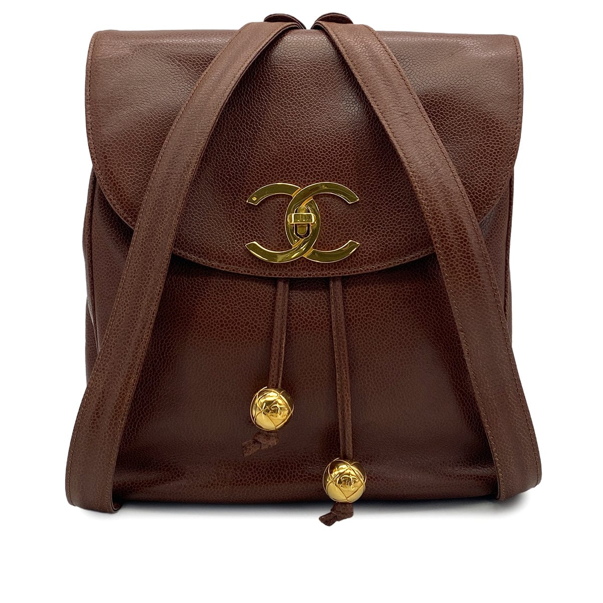 VINTAGE BIG COCO CHAIN BACK PACK BROWN CAVIAR SKIN GOLD HARDWARE 90324764