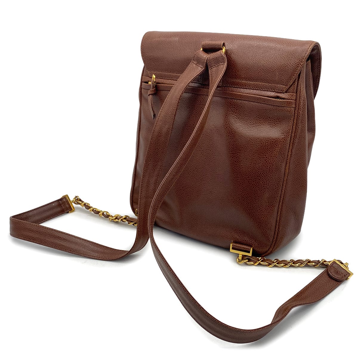 VINTAGE BIG COCO CHAIN BACK PACK BROWN CAVIAR SKIN GOLD HARDWARE 90324764