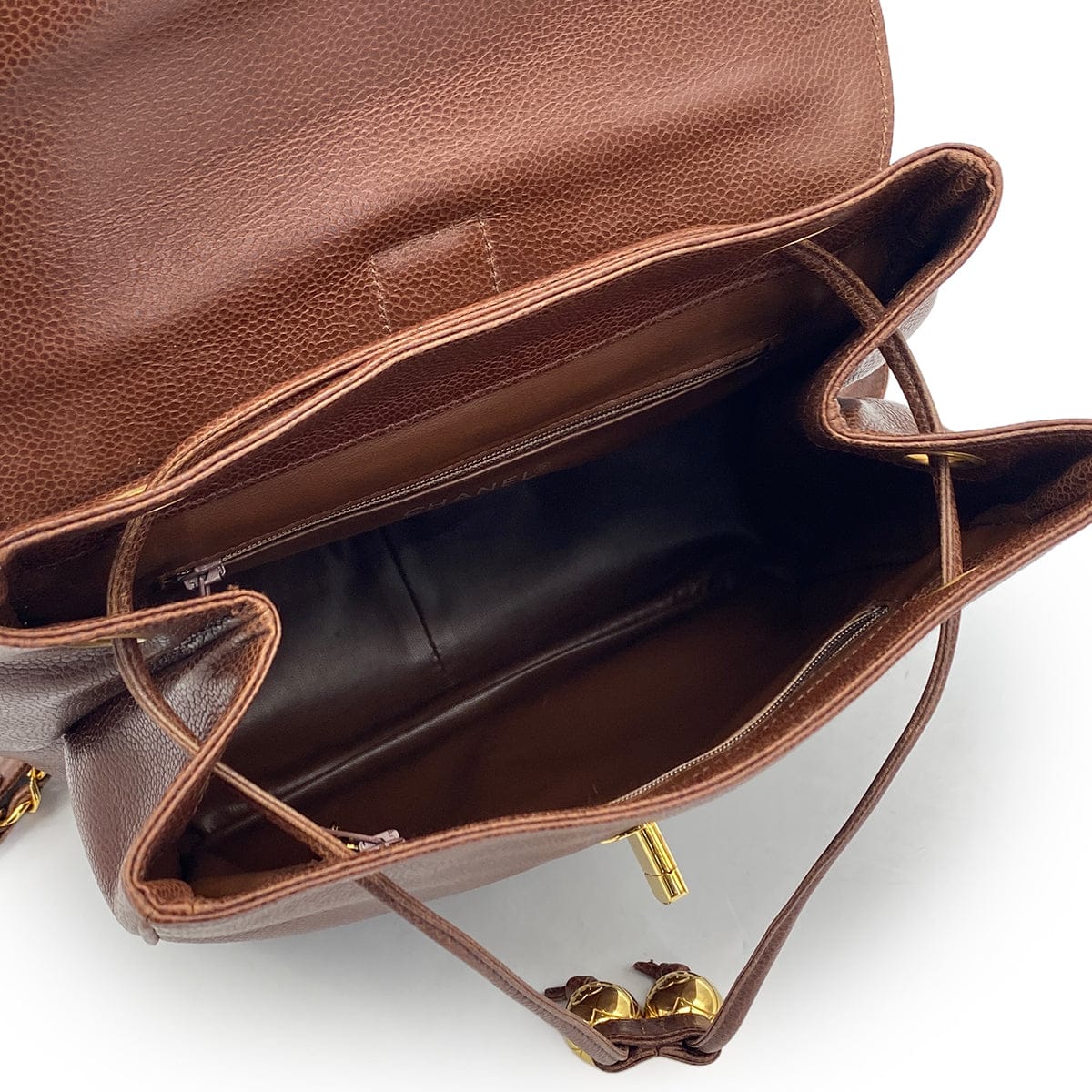 VINTAGE BIG COCO CHAIN BACK PACK BROWN CAVIAR SKIN GOLD HARDWARE 90324764