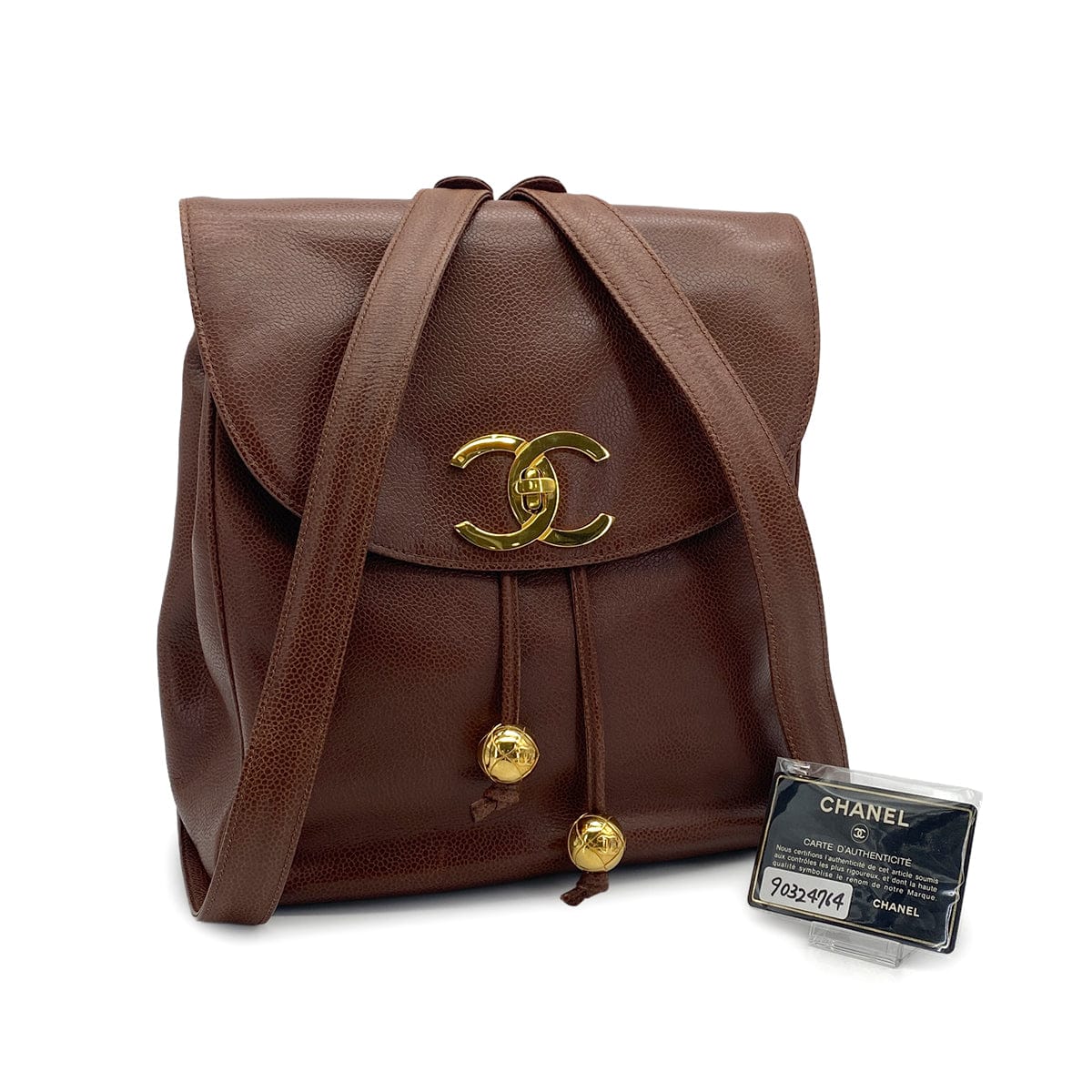 VINTAGE BIG COCO CHAIN BACK PACK BROWN CAVIAR SKIN GOLD HARDWARE 90324764