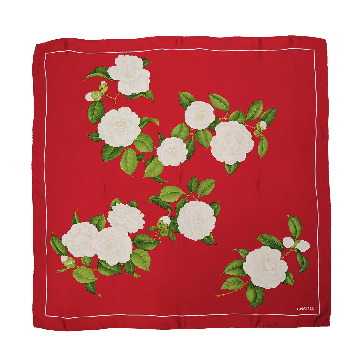 VINTAGE CHANEL CAMELLIA SCARF RED SILK 90323163