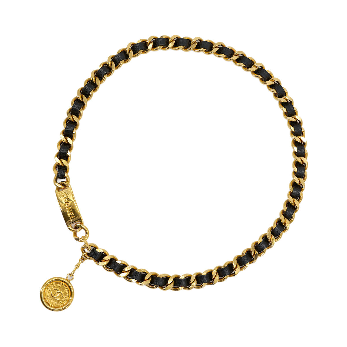 VINTAGE CHANEL CHAIN BELT COCOMARK BLACK GOLD LEATHER ACCESSORY 90322157