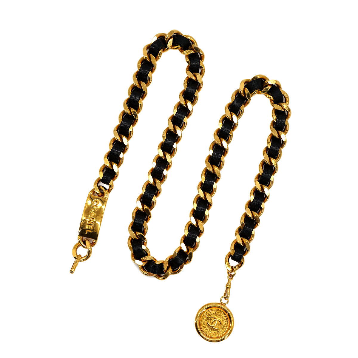 VINTAGE CHANEL CHAIN BELT COCOMARK BLACK GOLD LEATHER ACCESSORY 90322157