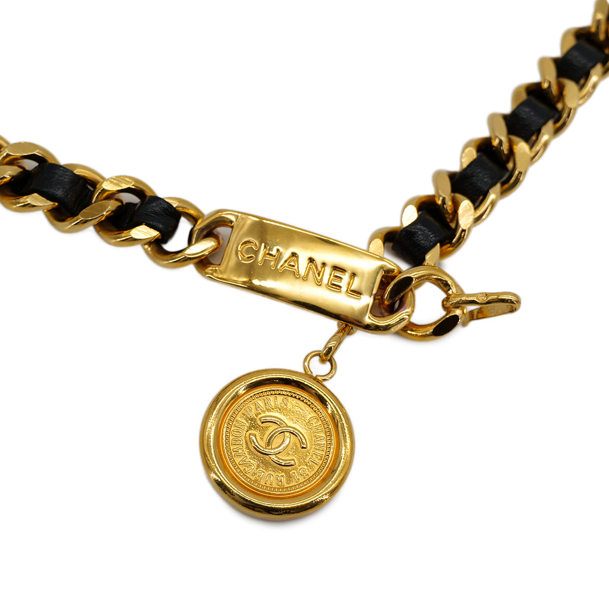 VINTAGE CHANEL CHAIN BELT COCOMARK BLACK GOLD LEATHER ACCESSORY 90322157