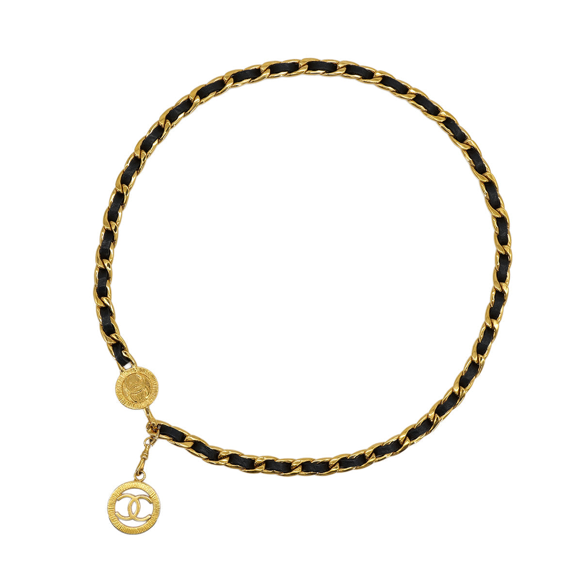 VINTAGE CHANEL CHAIN BELT COCOMARK GOLD BLACK LEATHER ACCESSORY 90322154