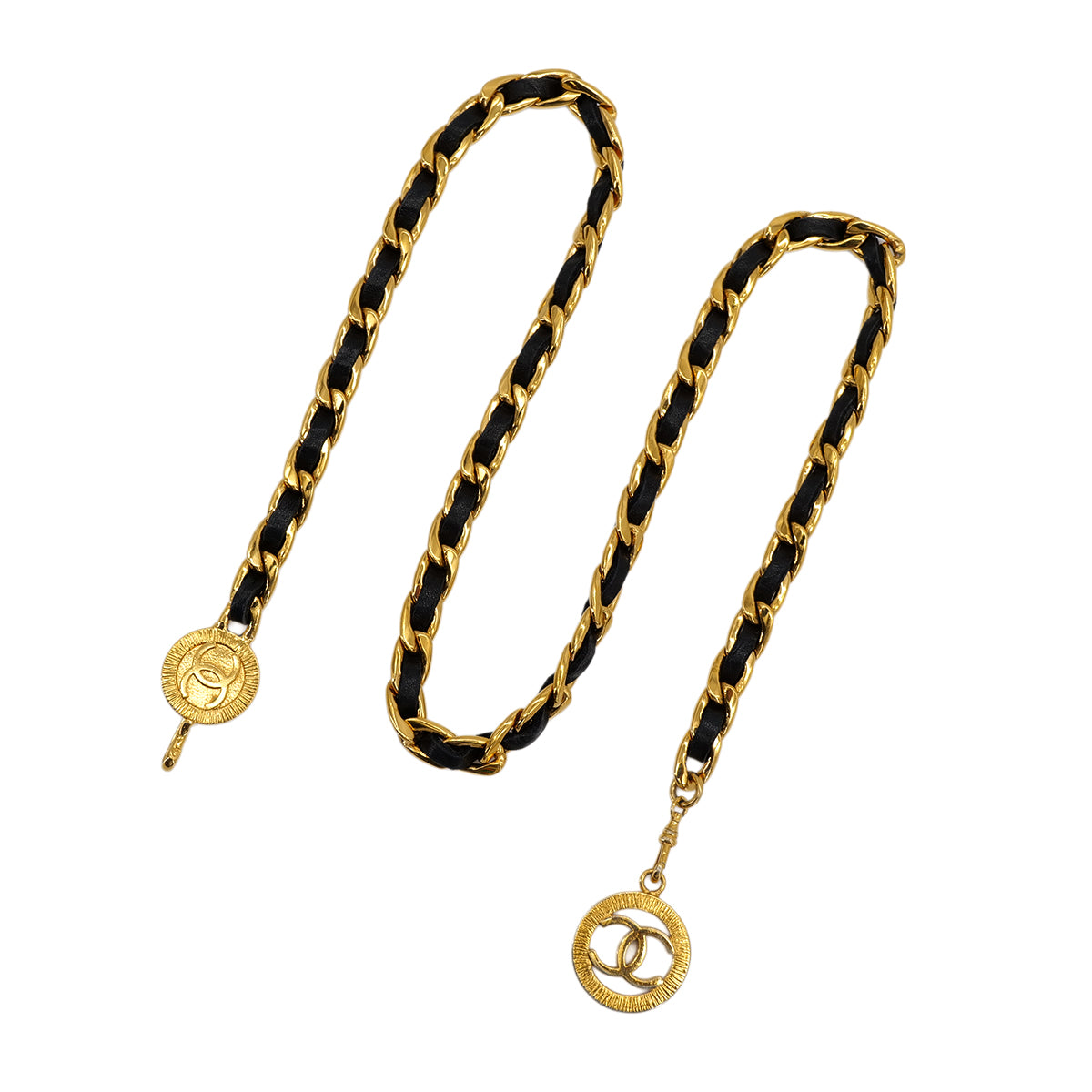 VINTAGE CHANEL CHAIN BELT COCOMARK GOLD BLACK LEATHER ACCESSORY 90322154