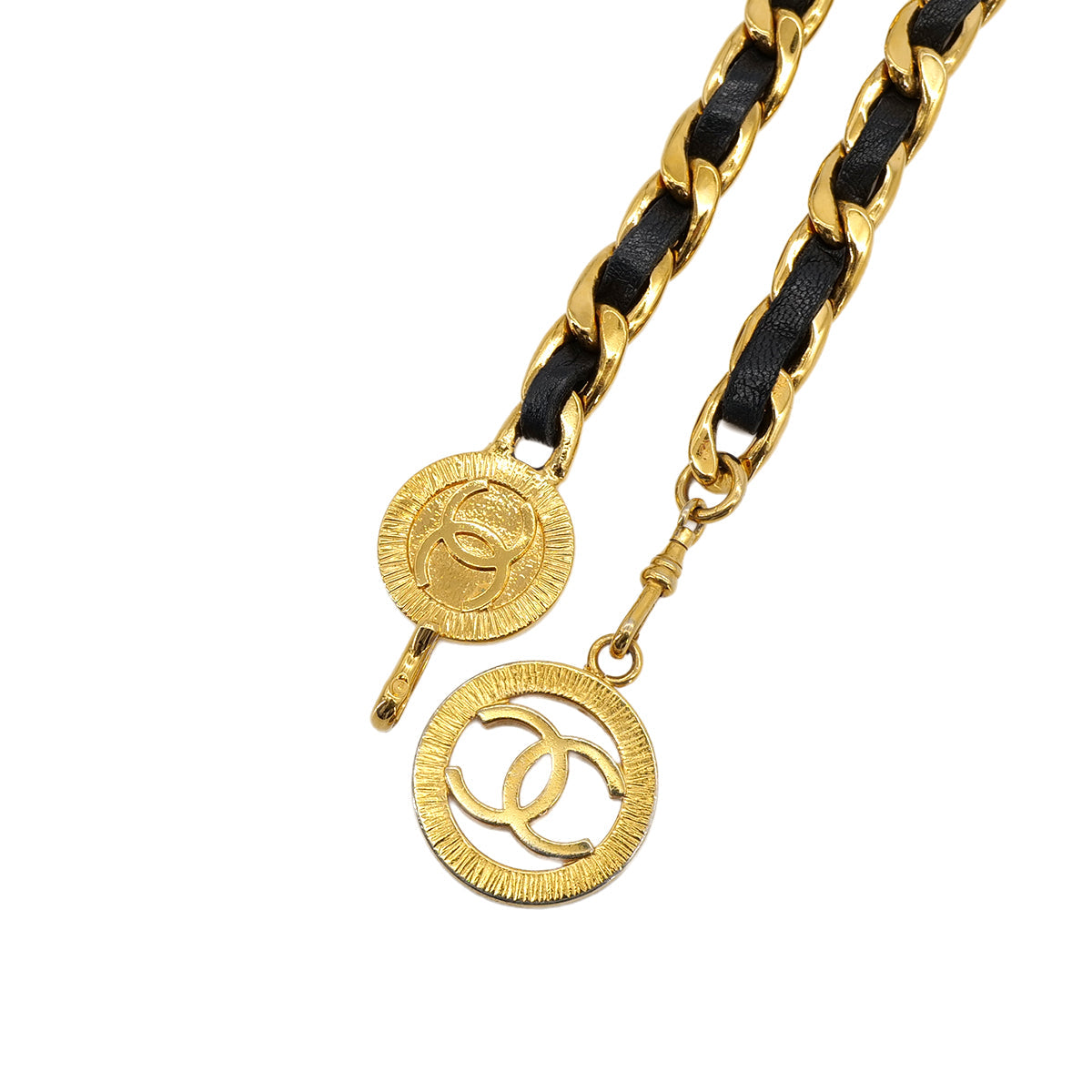 VINTAGE CHANEL CHAIN BELT COCOMARK GOLD BLACK LEATHER ACCESSORY 90322154