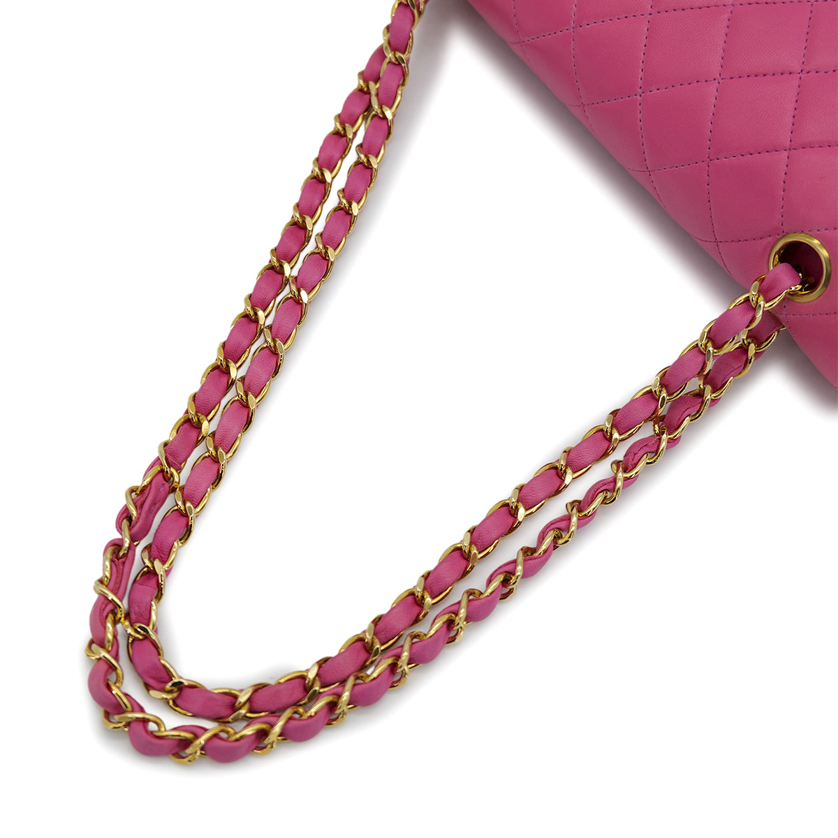 VINTAGE CHANEL CLASSIC FLAP MEDIUM CHAIN SHOULDER BAG PINK LAMB SKIN GOLD HARDWARE 90321630