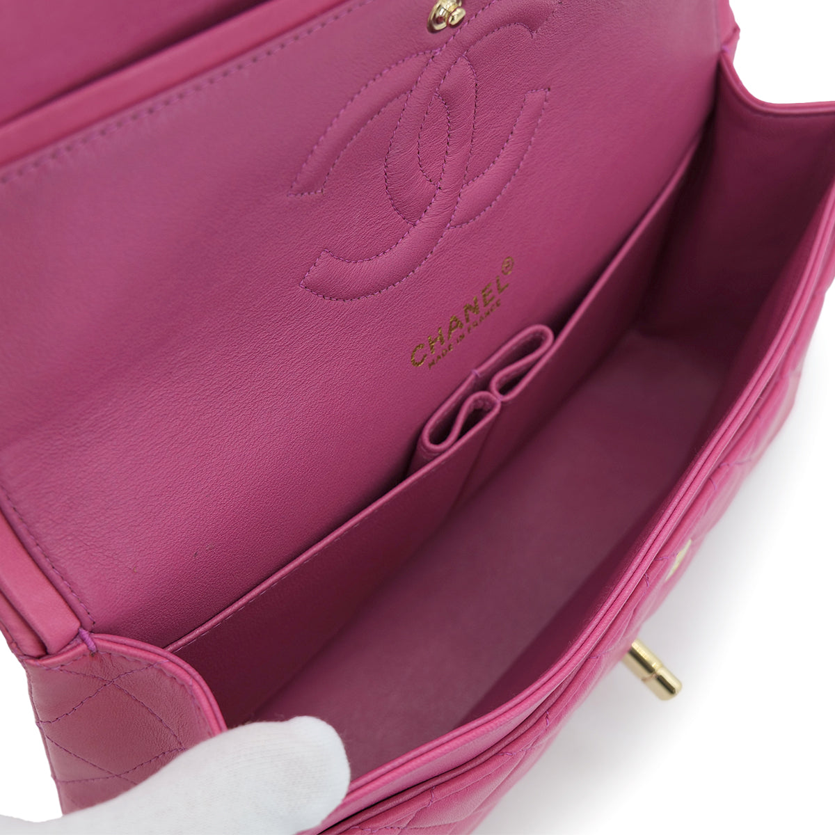 VINTAGE CHANEL CLASSIC FLAP MEDIUM CHAIN SHOULDER BAG PINK LAMB SKIN GOLD HARDWARE 90321630