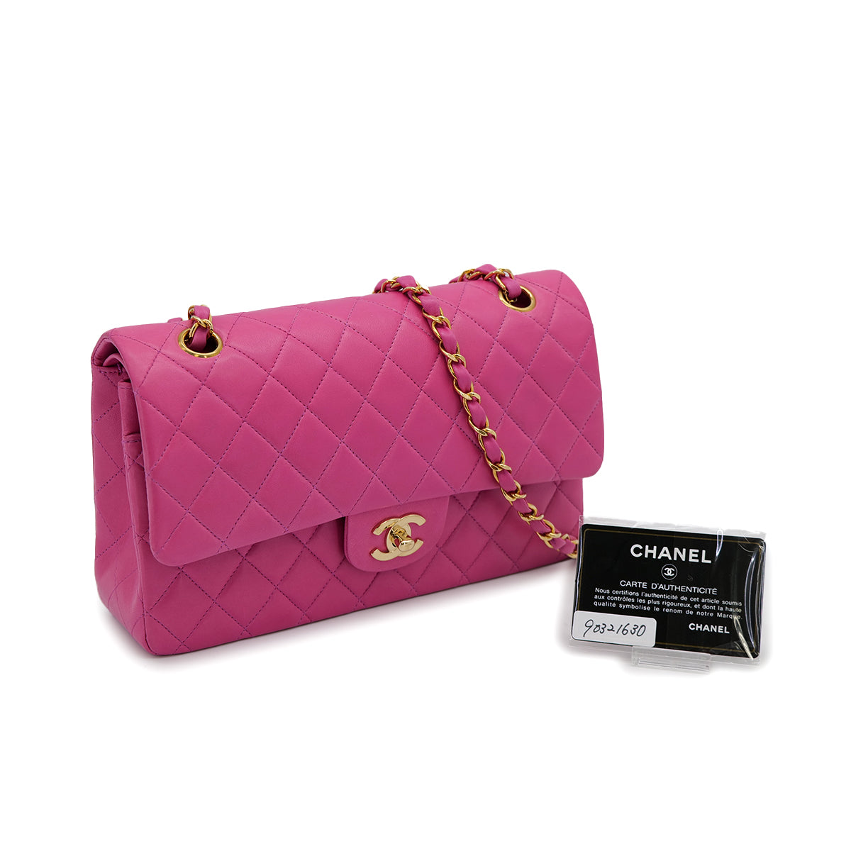 VINTAGE CHANEL CLASSIC FLAP MEDIUM CHAIN SHOULDER BAG PINK LAMB SKIN GOLD HARDWARE 90321630