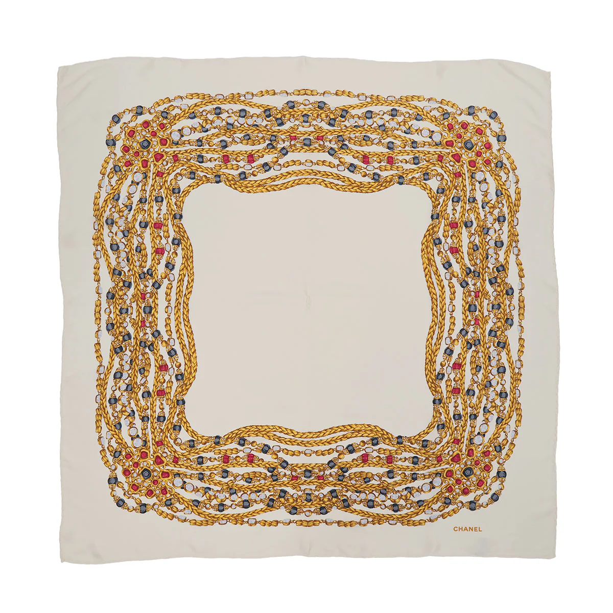 VINTAGE CHANEL JEWELRY PATTERN SCARF WHITE SILK 90323160