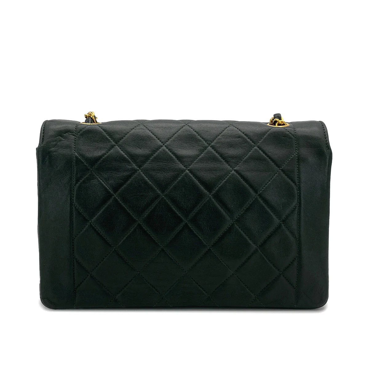 VINTAGE CHANEL DIANA MEDIUM CHAIN SHOULDER BAG DARK GREEN LAMB SKIN GOLD HARDWARE 90323198