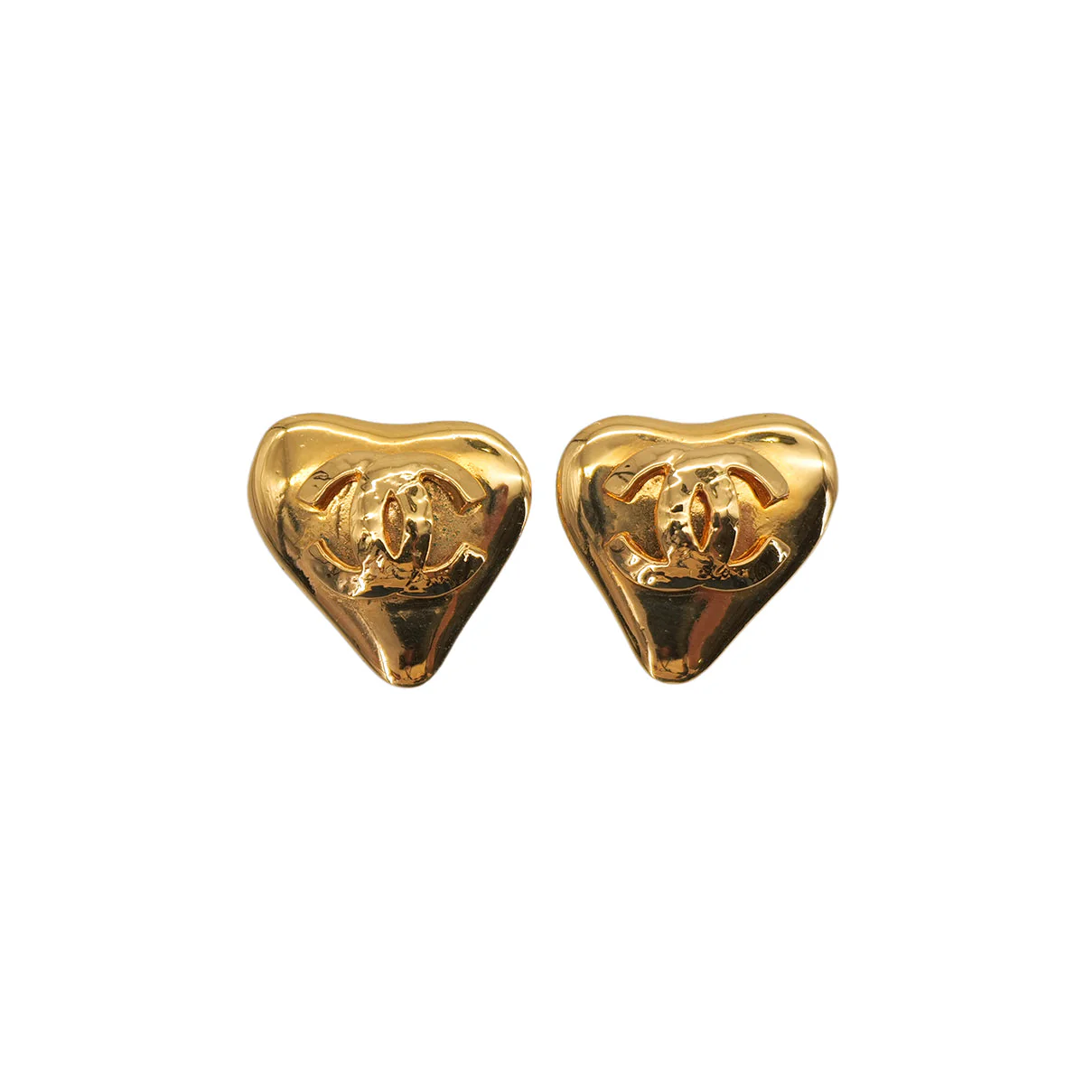 VINTAGE CHANEL EARRINGS COCOMARK HEART GOLD ACCESSORY 93P 90323145