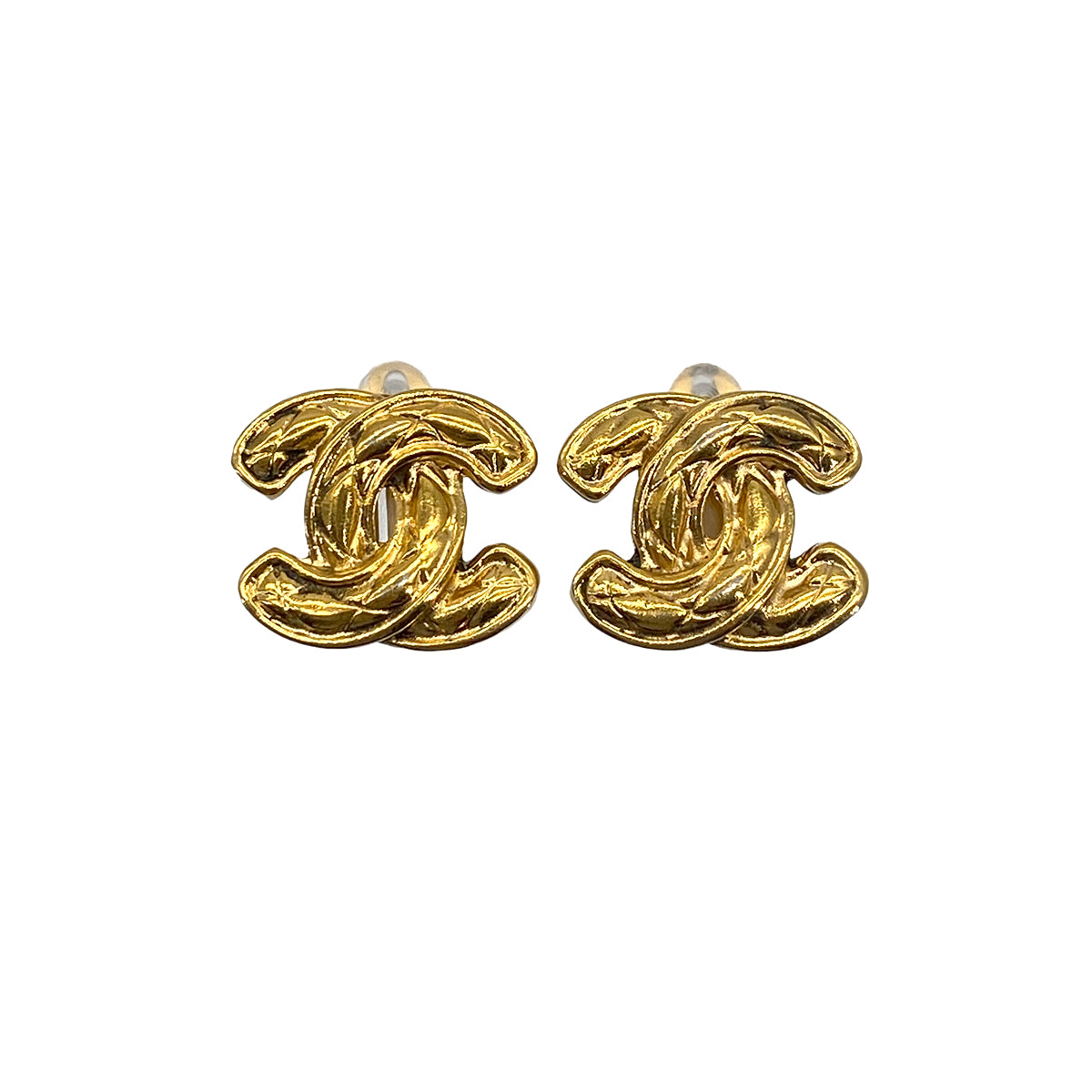 VINTAGE CHANEL EARRINGS COCOMARK MATELASSE GOLD ACCESSORY 90322029