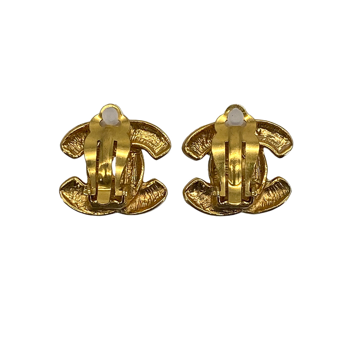 VINTAGE CHANEL EARRINGS COCOMARK MATELASSE GOLD ACCESSORY 90322029