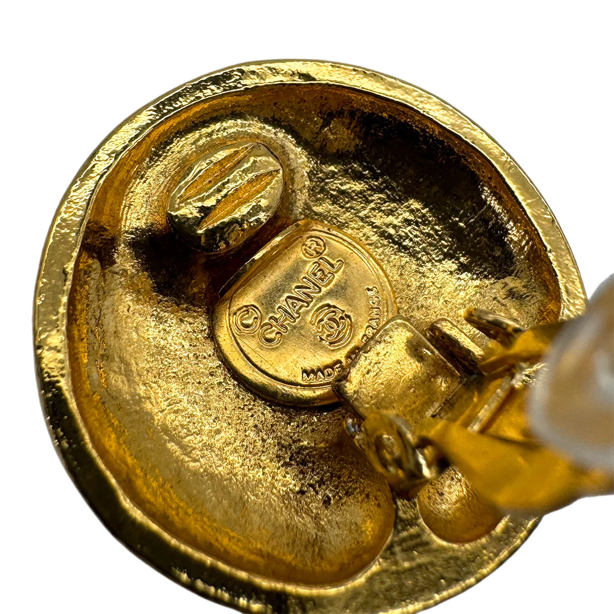 VINTAGE CHANEL EARRINGS LOGO ROUND GOLD ACCESSORY 90323143