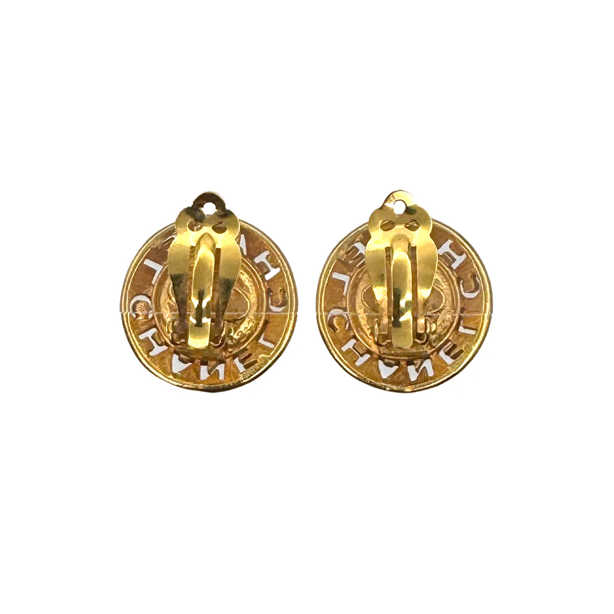 VINTAGE CHANEL EARRINGS LOGO TURQUOISE BLUE GOLD ACCESSORY 90323116