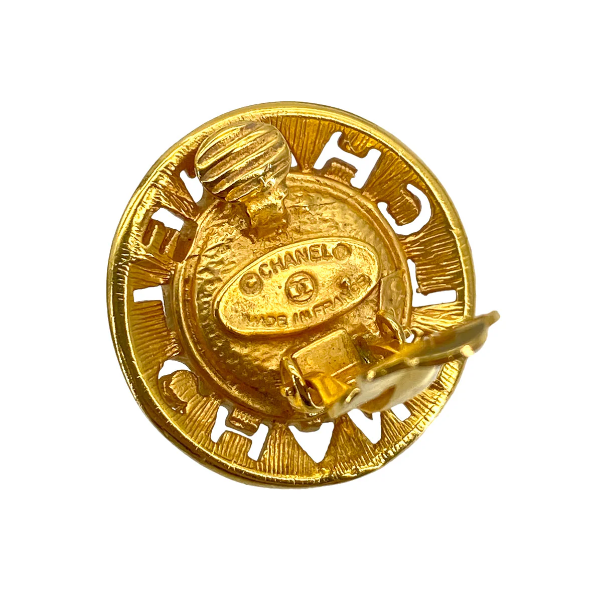 VINTAGE CHANEL EARRINGS LOGO TURQUOISE BLUE GOLD ACCESSORY 90323116