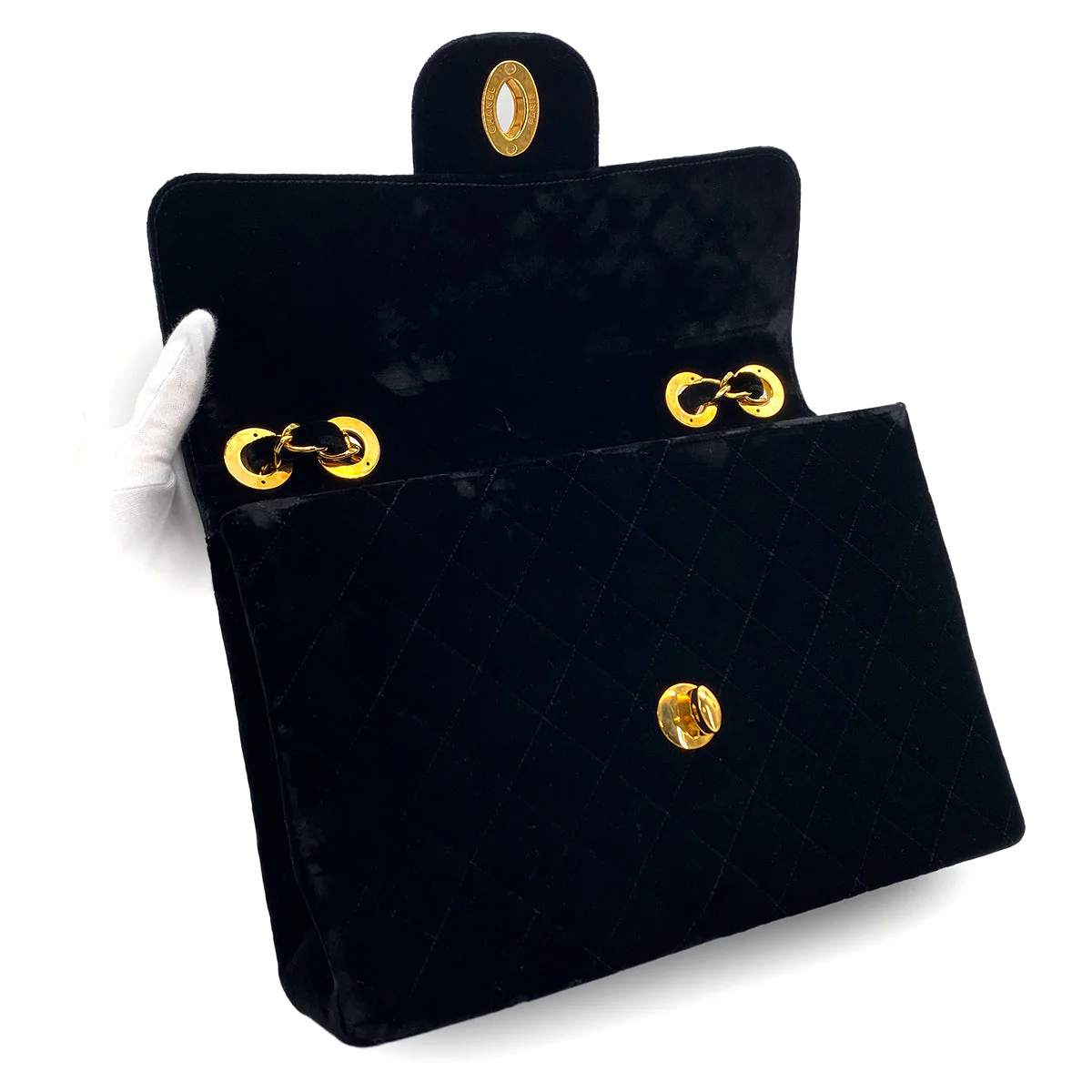 VINTAGE CHANEL JUMBO MATELASSE 30 CHAIN SHOULDER BAG BLACK VELOR GOLD HARDWARE 90324833