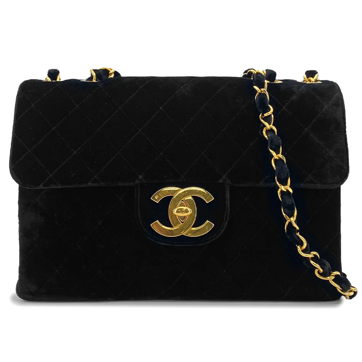 VINTAGE CHANEL JUMBO MATELASSE 30 CHAIN SHOULDER BAG BLACK VELOR GOLD HARDWARE 90324833