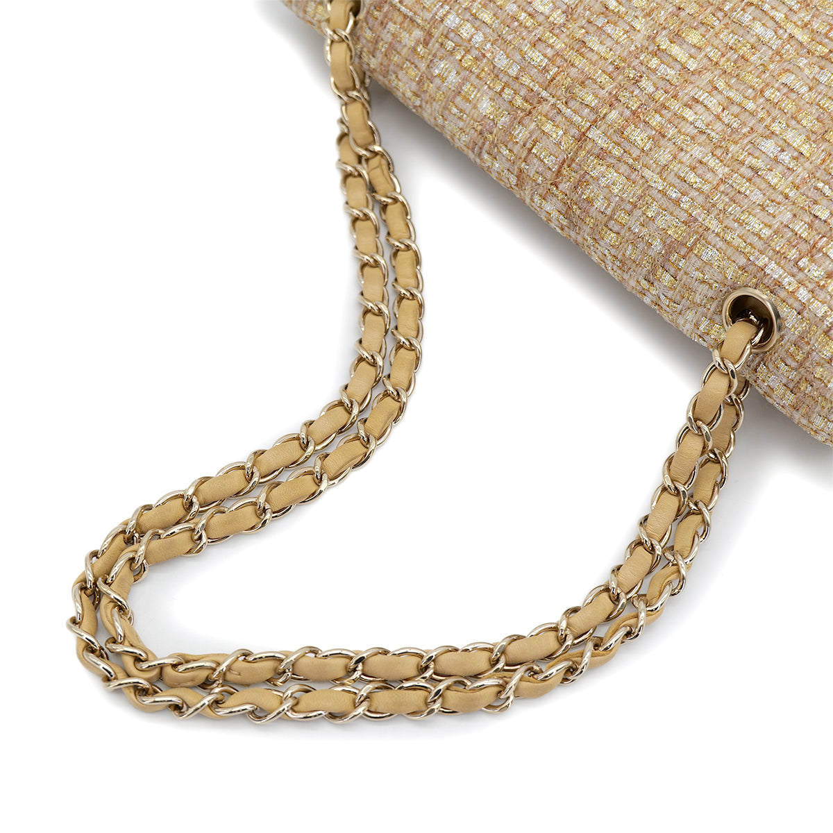 VINTAGE CHANEL MATELASSE CHAIN SHOULDER BAG GOLD YELLOW TWEED GOLD HARDWARE 90322175