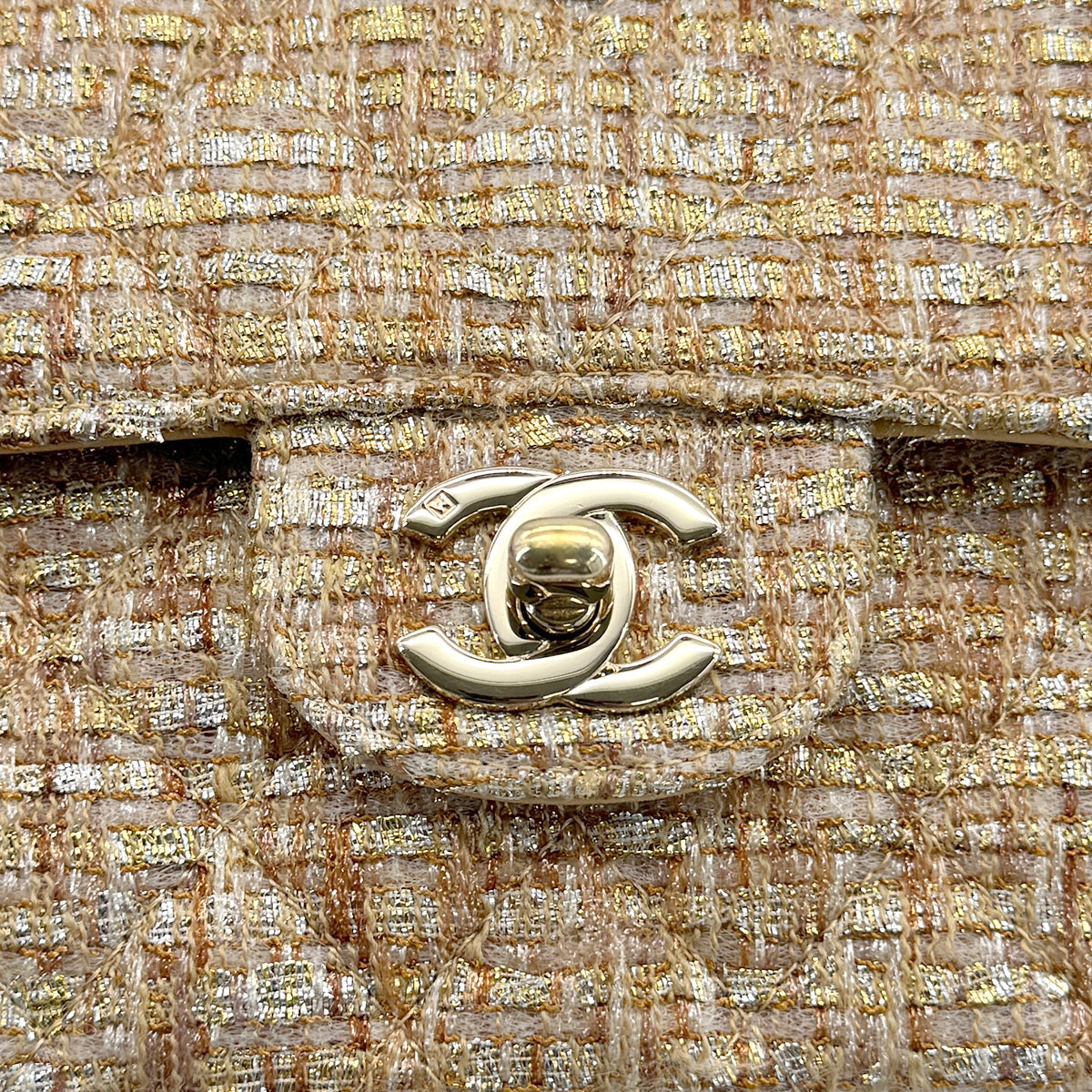 VINTAGE CHANEL MATELASSE CHAIN SHOULDER BAG GOLD YELLOW TWEED GOLD HARDWARE 90322175