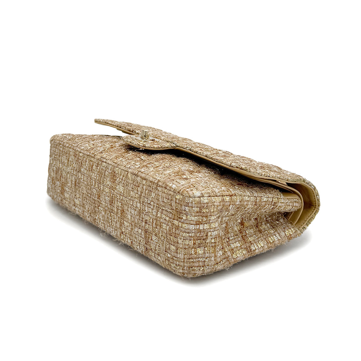 VINTAGE CHANEL MATELASSE CHAIN SHOULDER BAG GOLD YELLOW TWEED GOLD HARDWARE 90322175