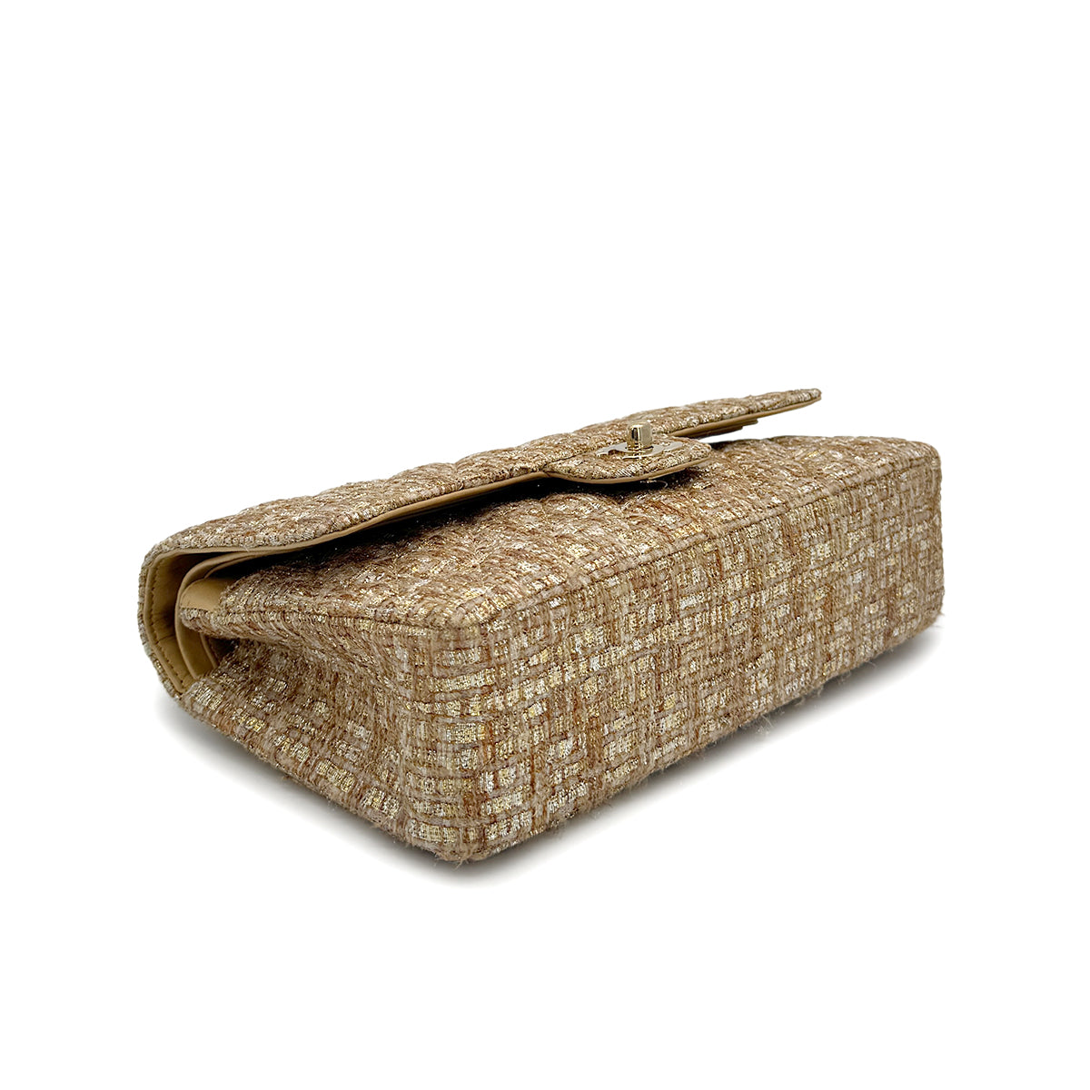 VINTAGE CHANEL MATELASSE CHAIN SHOULDER BAG GOLD YELLOW TWEED GOLD HARDWARE 90322175