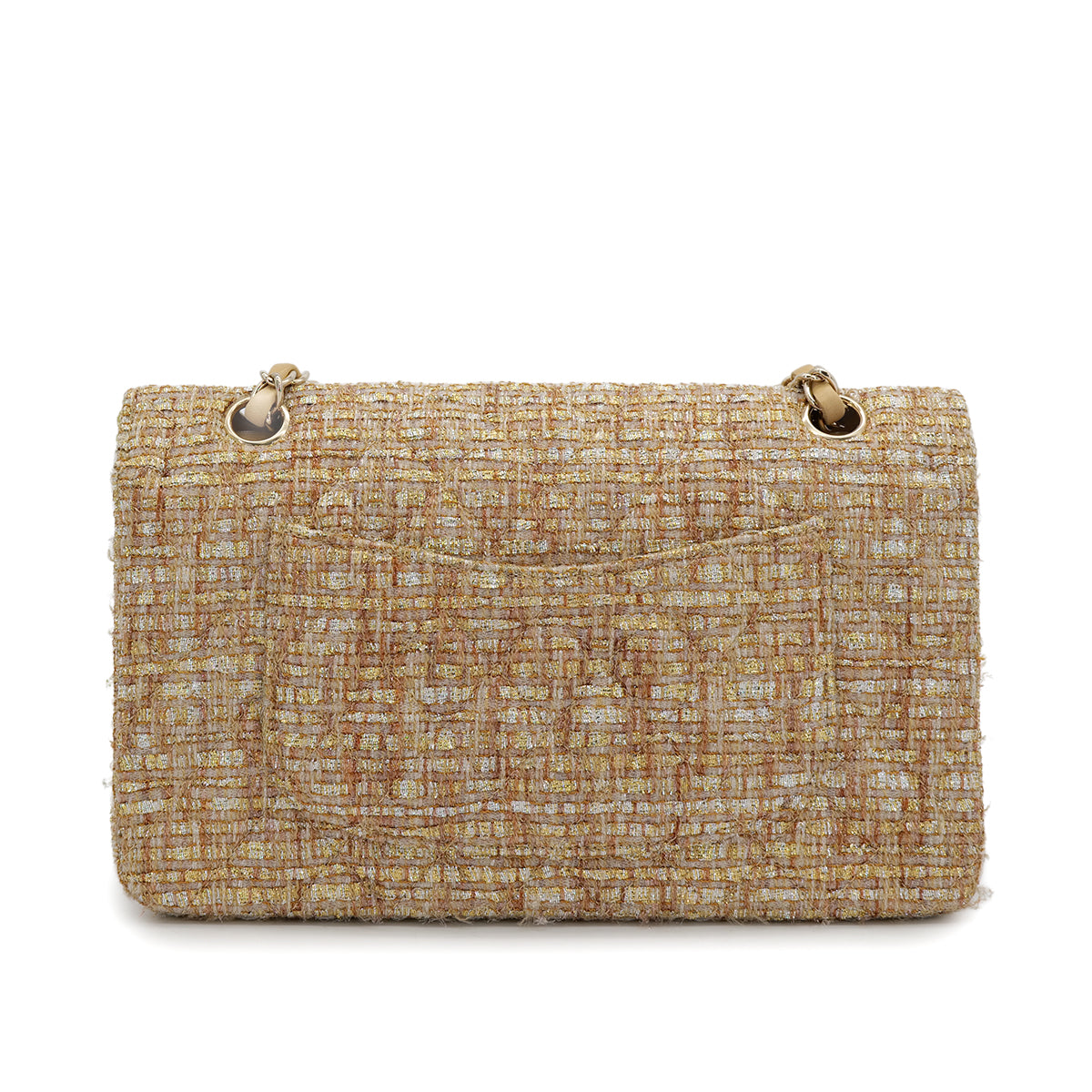 VINTAGE CHANEL MATELASSE CHAIN SHOULDER BAG GOLD YELLOW TWEED GOLD HARDWARE 90322175