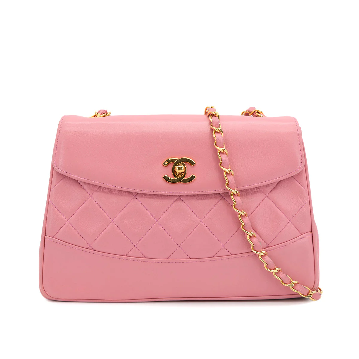 VINTAGE CHANEL MATELASSE CHAIN SHOULDER BAG PINK LAMB SKIN GOLD HARDWARE 90323093