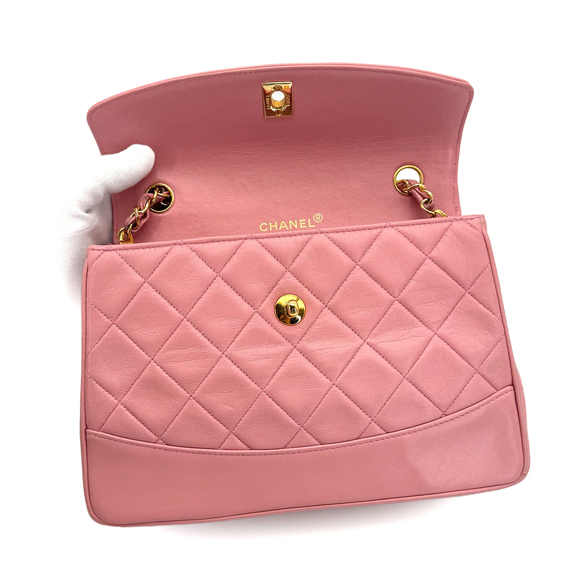 VINTAGE CHANEL MATELASSE CHAIN SHOULDER BAG PINK LAMB SKIN GOLD HARDWARE 90323093